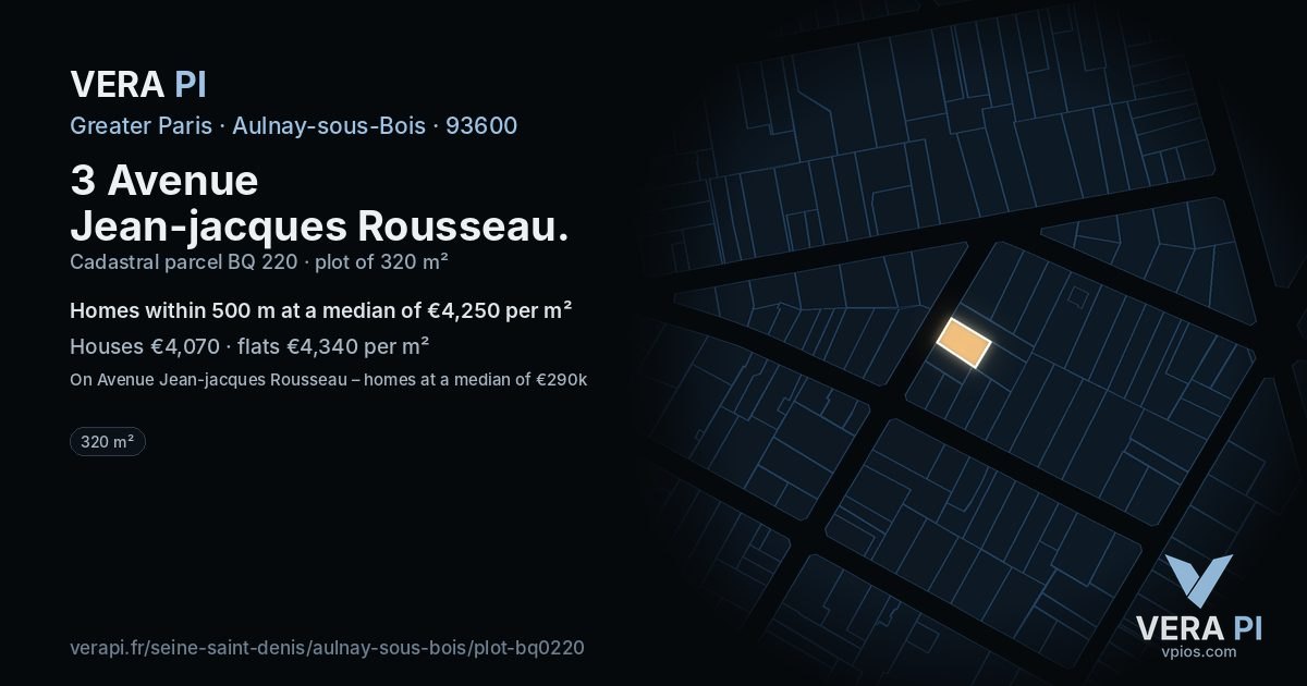 3 Avenue Jean-jacques Rousseau, Aulnay-sous-Bois at night – the plot lit, the parcels around coloured by the prices near them