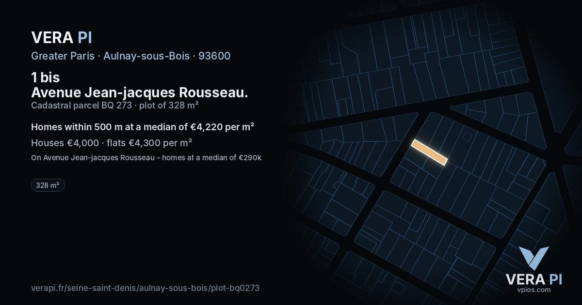 1 bis Avenue Jean-jacques Rousseau, Aulnay-sous-Bois at night – the plot lit, the parcels around coloured by the prices near them