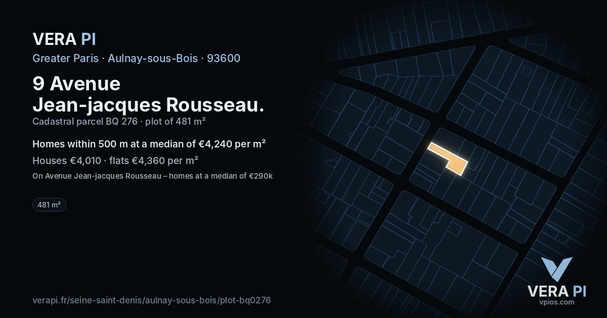 9 Avenue Jean-jacques Rousseau, Aulnay-sous-Bois at night – the plot lit, the parcels around coloured by the prices near them