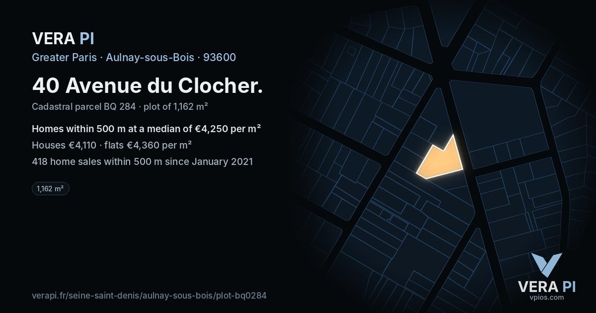 40 Avenue du Clocher, Aulnay-sous-Bois at night – the plot lit, the parcels around coloured by the prices near them