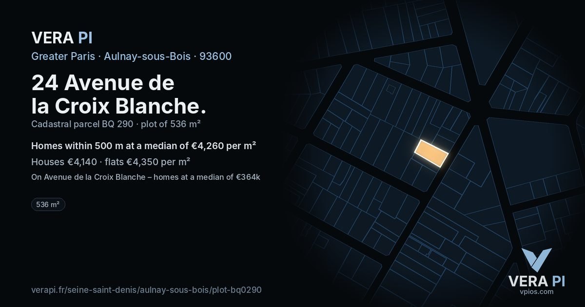 24 Avenue de la Croix Blanche, Aulnay-sous-Bois at night – the plot lit, the parcels around coloured by the prices near them