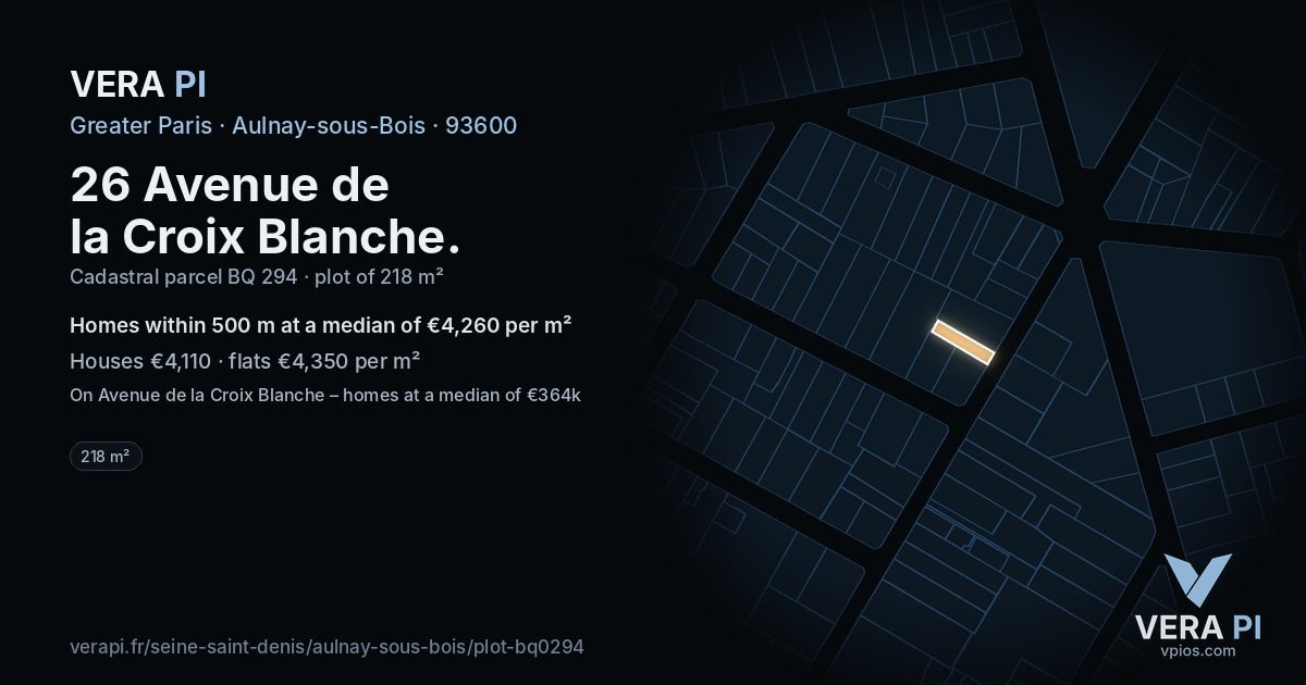 26 Avenue de la Croix Blanche, Aulnay-sous-Bois at night – the plot lit, the parcels around coloured by the prices near them