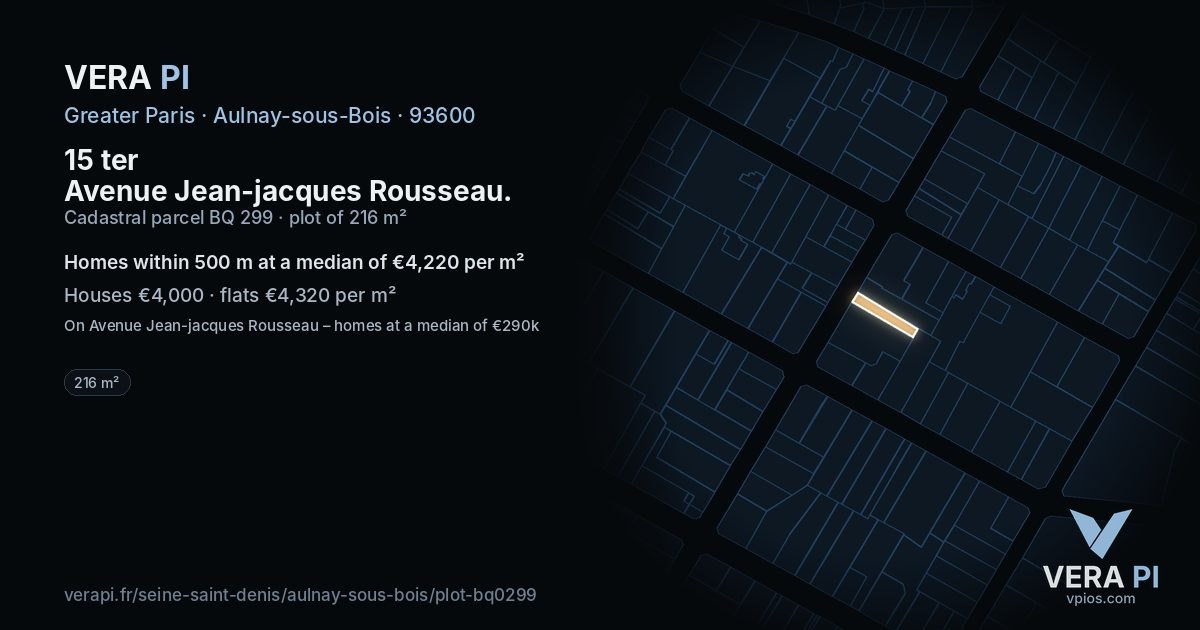 15 ter Avenue Jean-jacques Rousseau, Aulnay-sous-Bois at night – the plot lit, the parcels around coloured by the prices near them
