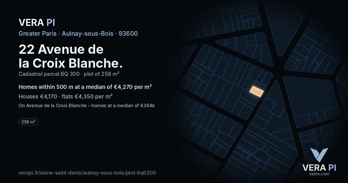 22 Avenue de la Croix Blanche, Aulnay-sous-Bois at night – the plot lit, the parcels around coloured by the prices near them