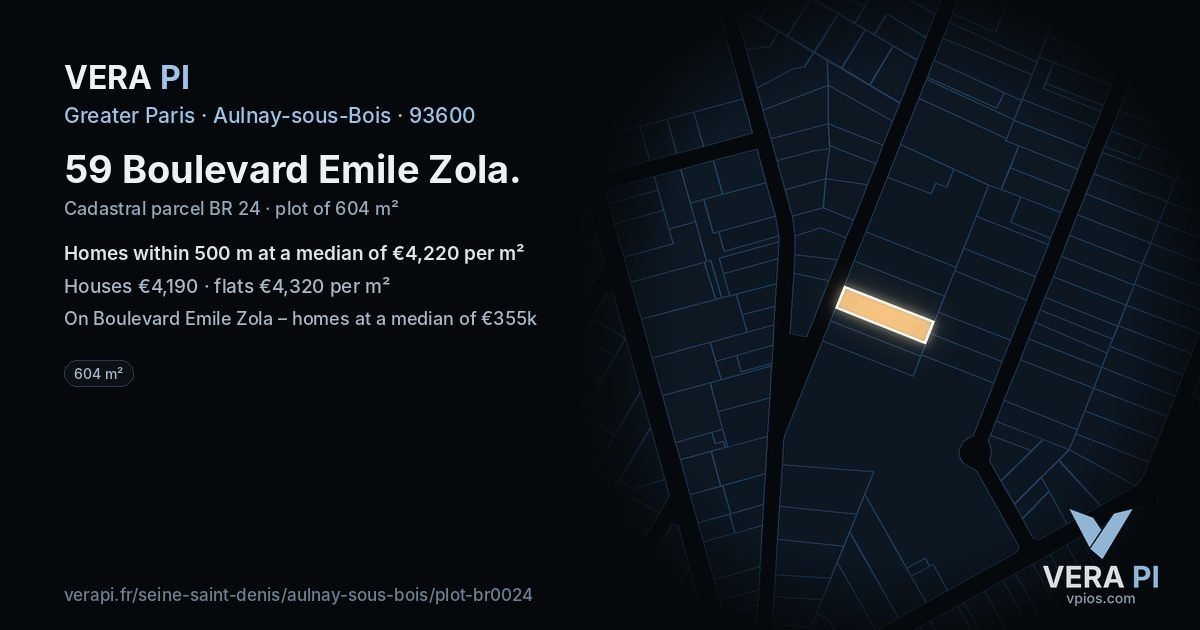 59 Boulevard Emile Zola, Aulnay-sous-Bois at night – the plot lit, the parcels around coloured by the prices near them