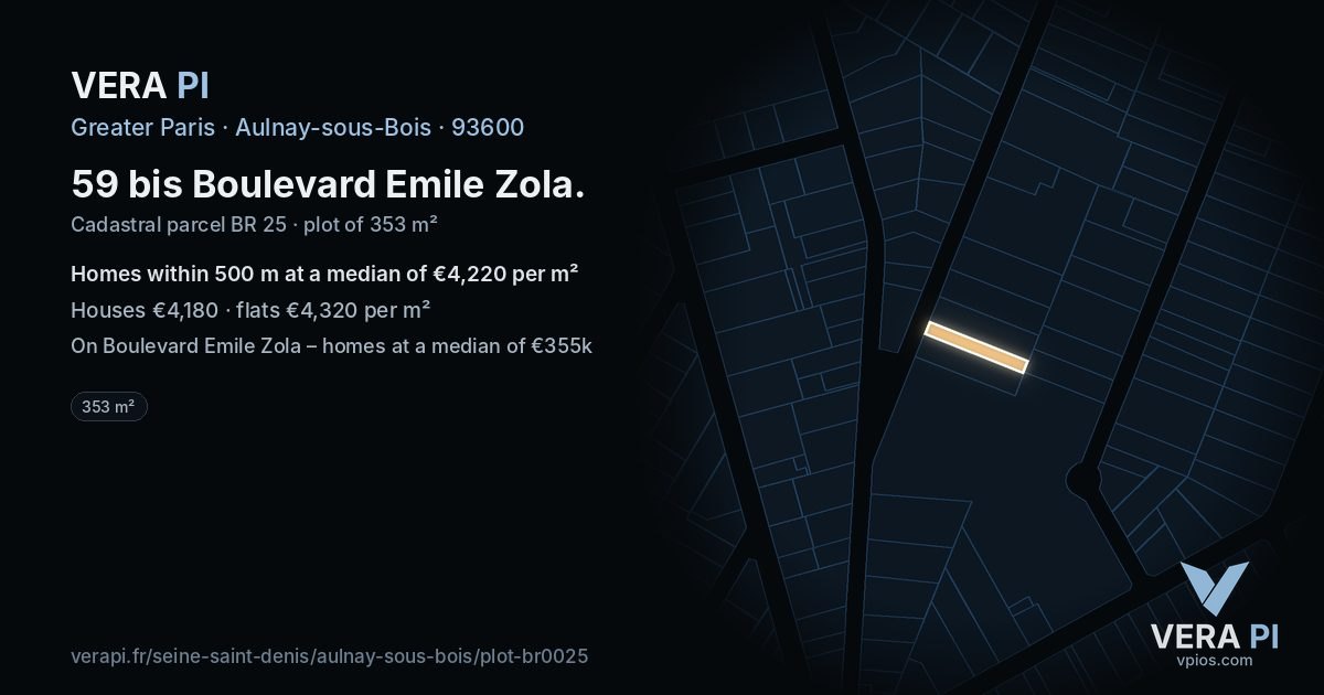 59 bis Boulevard Emile Zola, Aulnay-sous-Bois at night – the plot lit, the parcels around coloured by the prices near them