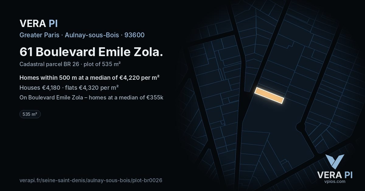 61 Boulevard Emile Zola, Aulnay-sous-Bois at night – the plot lit, the parcels around coloured by the prices near them