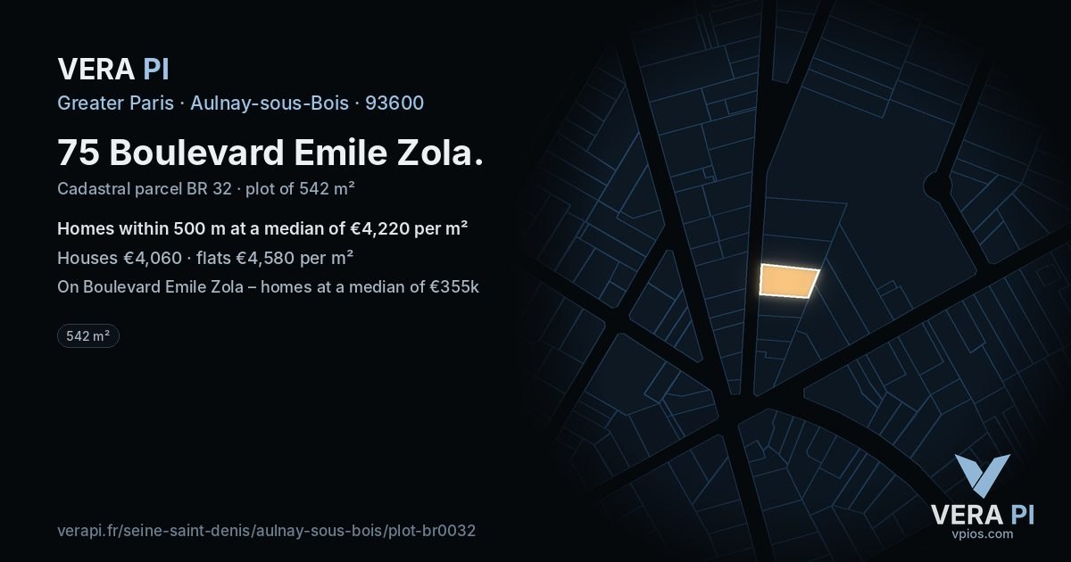75 Boulevard Emile Zola, Aulnay-sous-Bois at night – the plot lit, the parcels around coloured by the prices near them