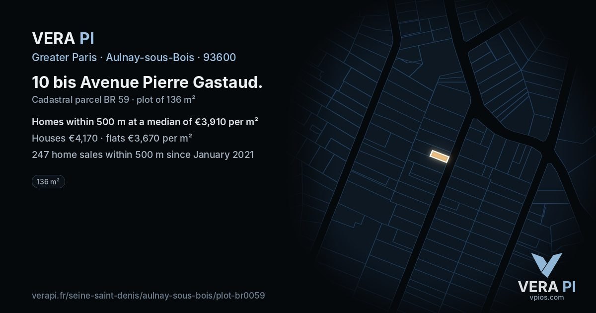 10 bis Avenue Pierre Gastaud, Aulnay-sous-Bois at night – the plot lit, the parcels around coloured by the prices near them