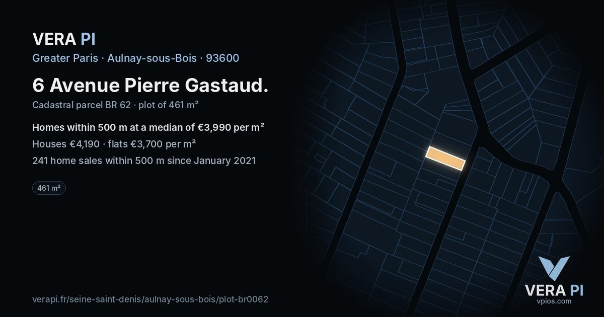 6 Avenue Pierre Gastaud, Aulnay-sous-Bois at night – the plot lit, the parcels around coloured by the prices near them