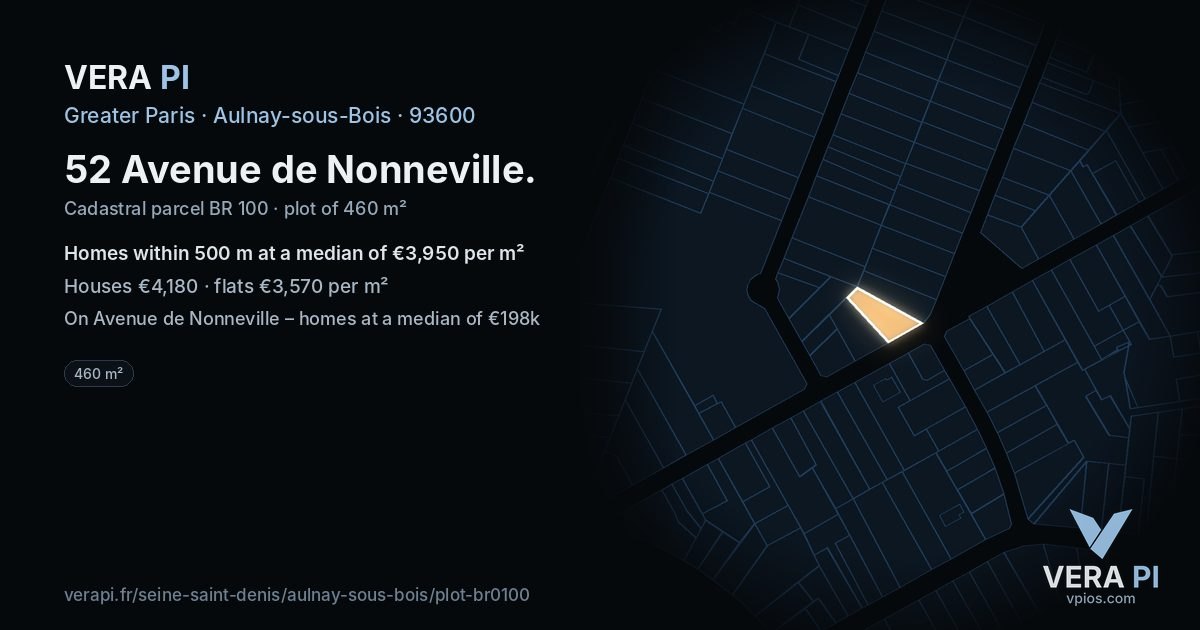 52 Avenue de Nonneville, Aulnay-sous-Bois at night – the plot lit, the parcels around coloured by the prices near them