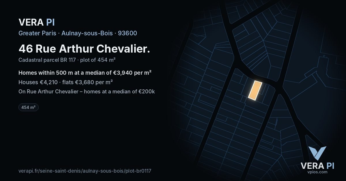 46 Rue Arthur Chevalier, Aulnay-sous-Bois at night – the plot lit, the parcels around coloured by the prices near them