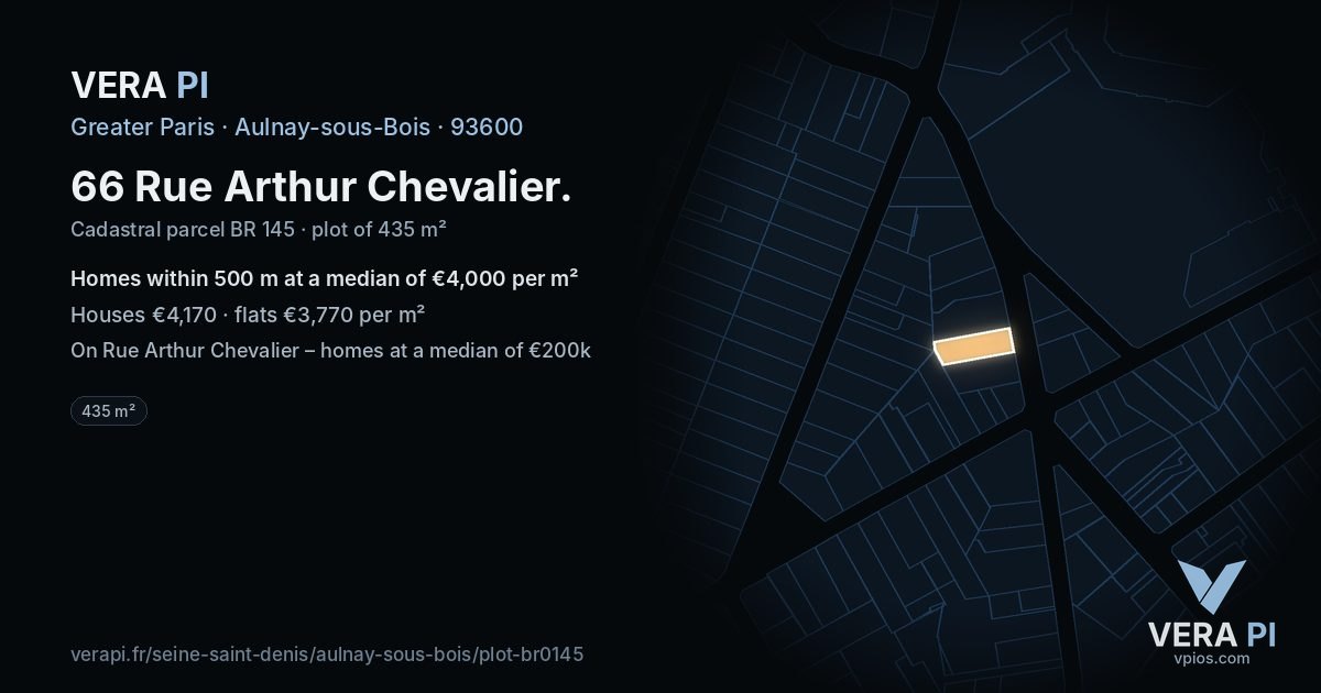 66 Rue Arthur Chevalier, Aulnay-sous-Bois at night – the plot lit, the parcels around coloured by the prices near them