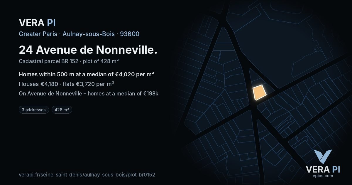 24 Avenue de Nonneville, Aulnay-sous-Bois at night – the plot lit, the parcels around coloured by the prices near them