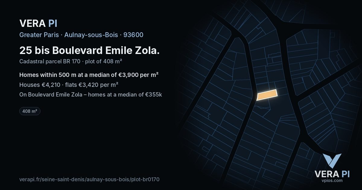 25 bis Boulevard Emile Zola, Aulnay-sous-Bois at night – the plot lit, the parcels around coloured by the prices near them