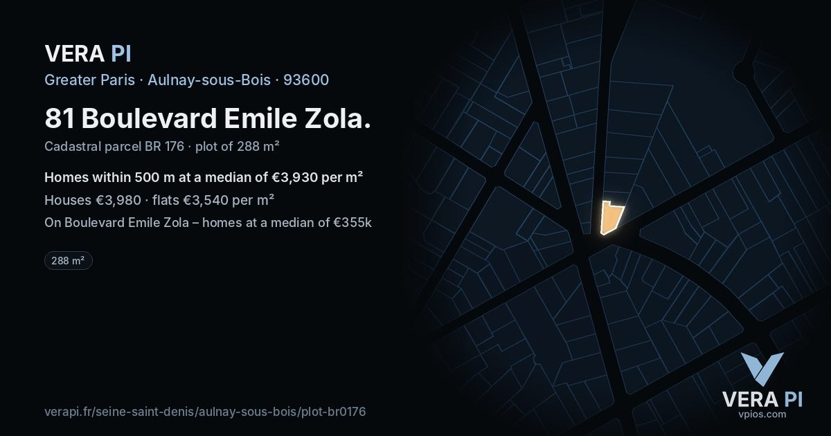 81 Boulevard Emile Zola, Aulnay-sous-Bois at night – the plot lit, the parcels around coloured by the prices near them