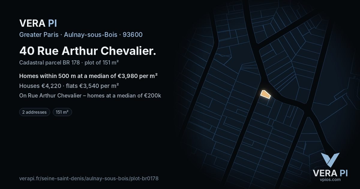 40 Rue Arthur Chevalier, Aulnay-sous-Bois at night – the plot lit, the parcels around coloured by the prices near them