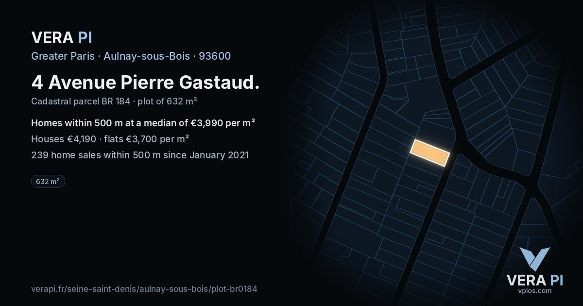 4 Avenue Pierre Gastaud, Aulnay-sous-Bois at night – the plot lit, the parcels around coloured by the prices near them
