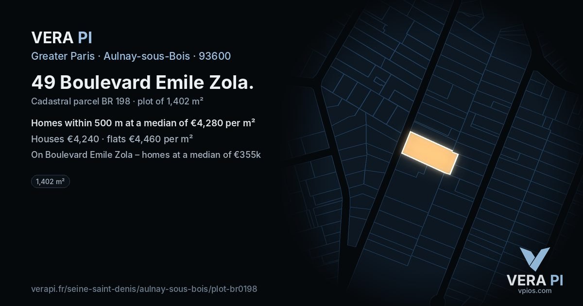 49 Boulevard Emile Zola, Aulnay-sous-Bois at night – the plot lit, the parcels around coloured by the prices near them