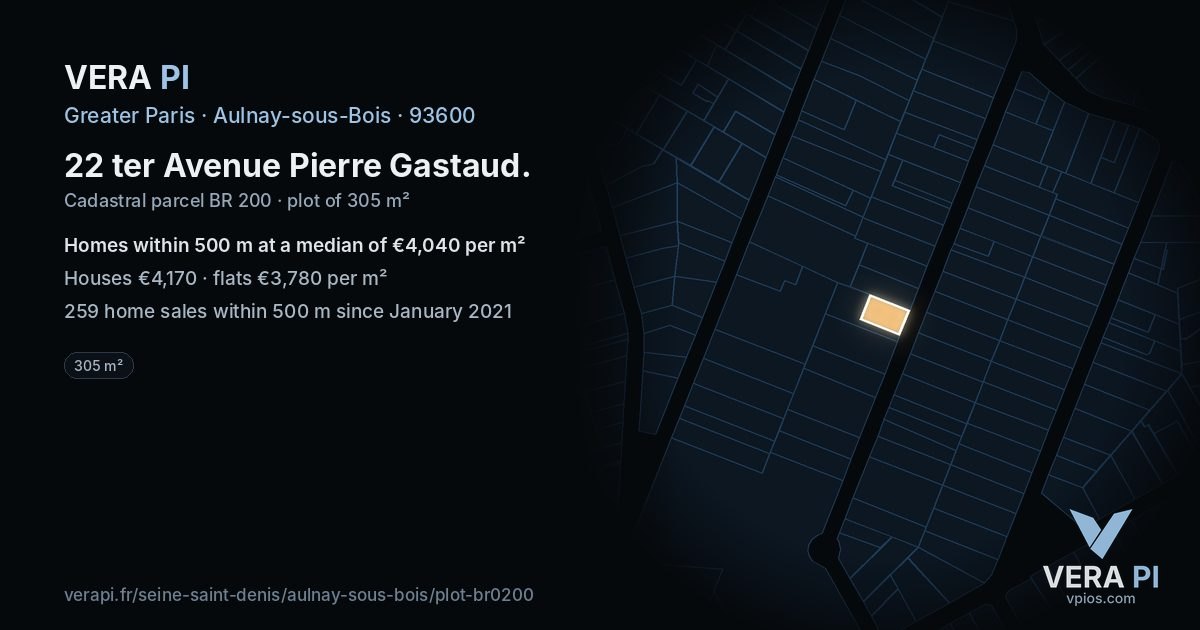22 ter Avenue Pierre Gastaud, Aulnay-sous-Bois at night – the plot lit, the parcels around coloured by the prices near them