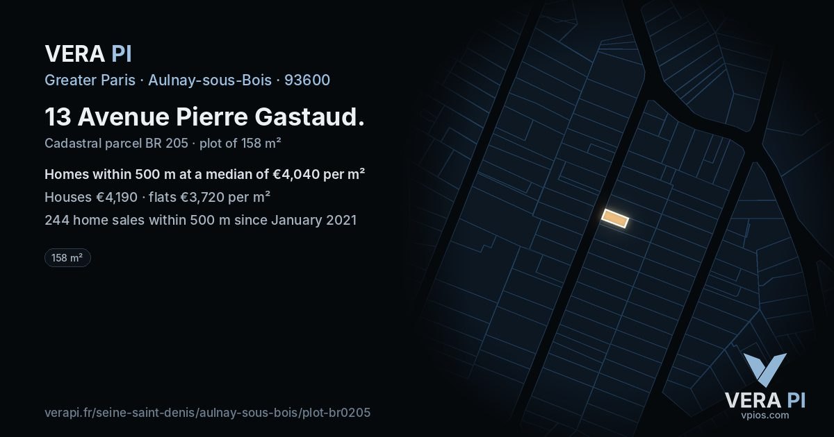 13 Avenue Pierre Gastaud, Aulnay-sous-Bois at night – the plot lit, the parcels around coloured by the prices near them