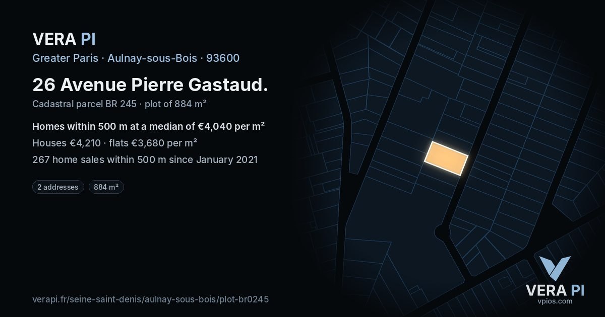 26 Avenue Pierre Gastaud, Aulnay-sous-Bois at night – the plot lit, the parcels around coloured by the prices near them