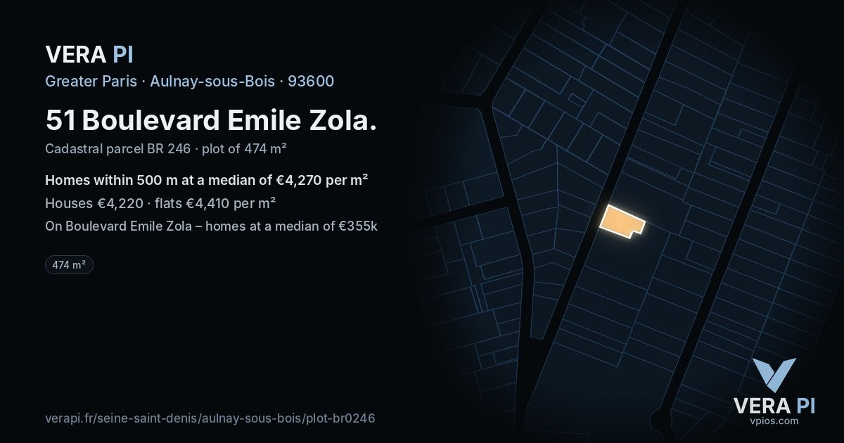 51 Boulevard Emile Zola, Aulnay-sous-Bois at night – the plot lit, the parcels around coloured by the prices near them