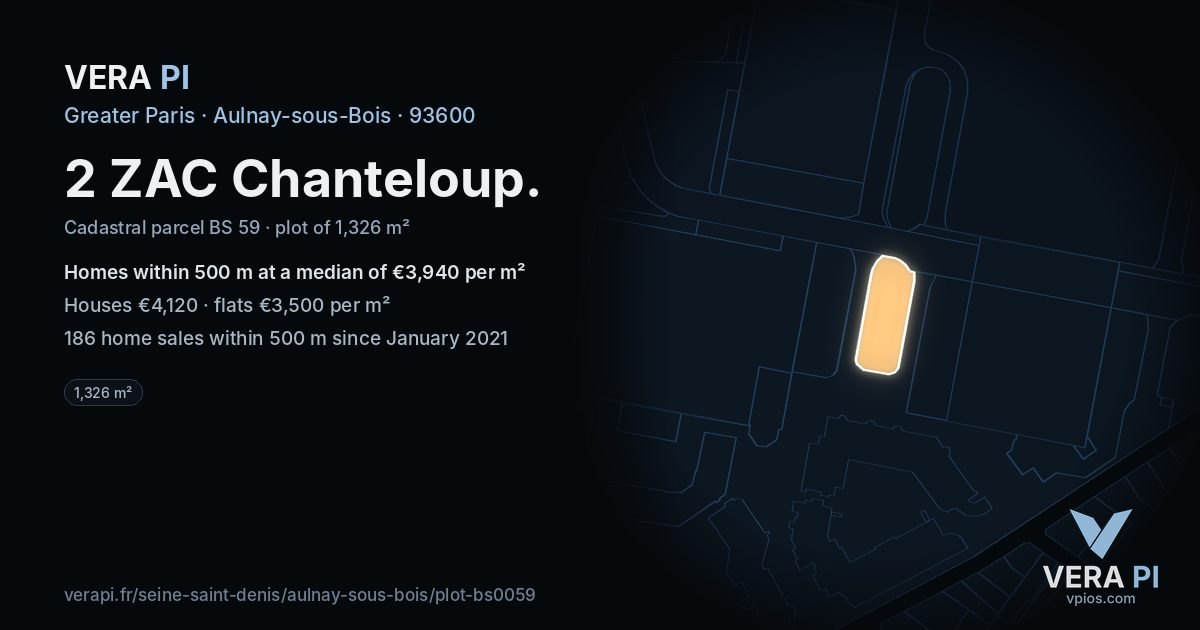 2 ZAC Chanteloup, Aulnay-sous-Bois at night – the plot lit, the parcels around coloured by the prices near them