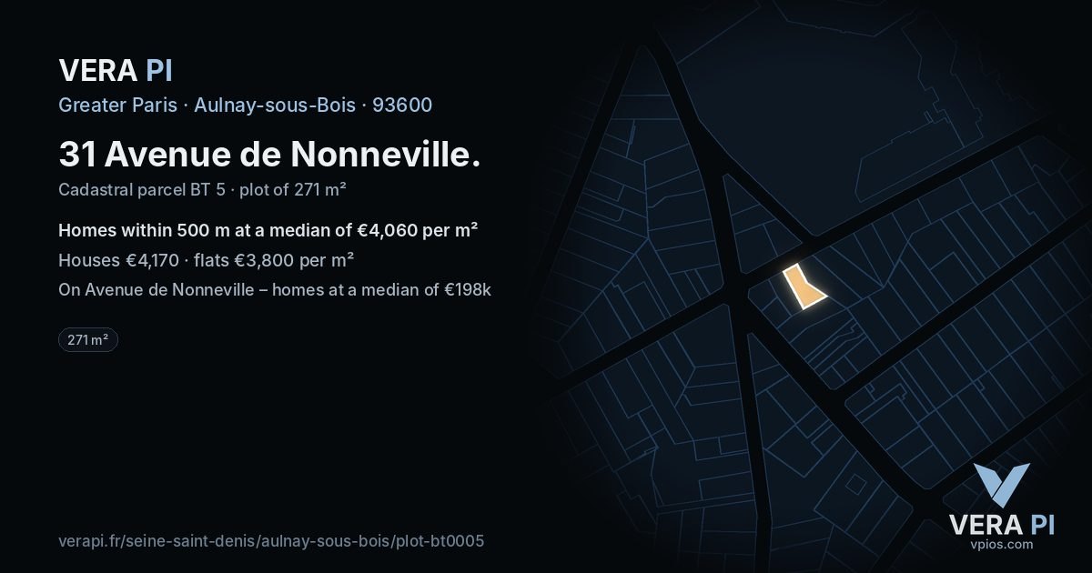 31 Avenue de Nonneville, Aulnay-sous-Bois at night – the plot lit, the parcels around coloured by the prices near them
