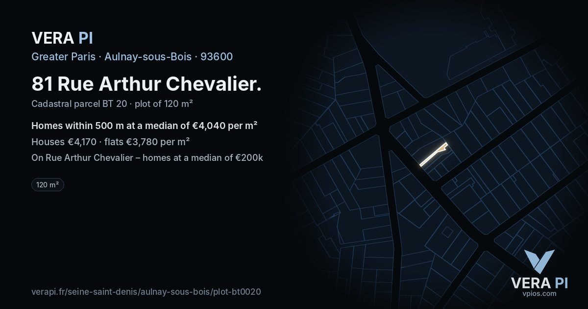81 Rue Arthur Chevalier, Aulnay-sous-Bois at night – the plot lit, the parcels around coloured by the prices near them