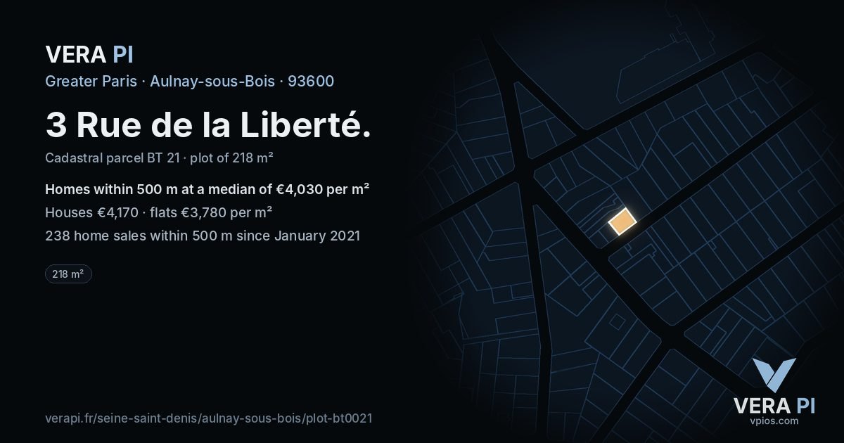 3 Rue de la Liberté, Aulnay-sous-Bois at night – the plot lit, the parcels around coloured by the prices near them
