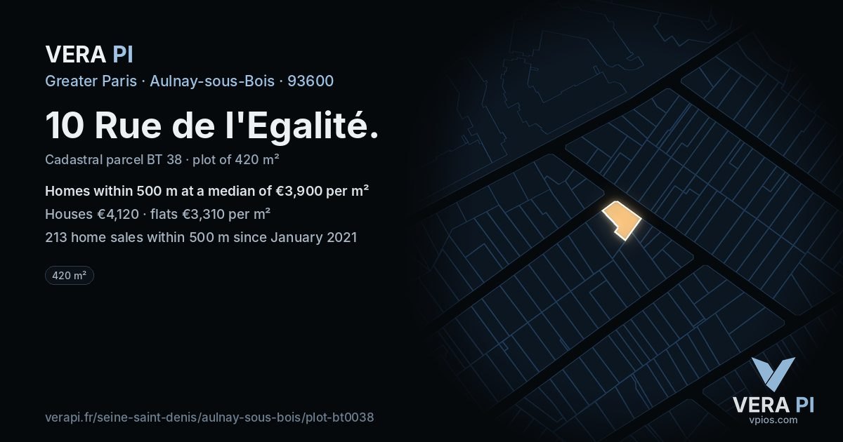 10 Rue de l'Egalité, Aulnay-sous-Bois at night – the plot lit, the parcels around coloured by the prices near them