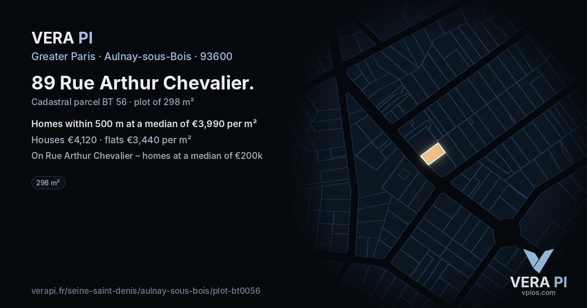 89 Rue Arthur Chevalier, Aulnay-sous-Bois at night – the plot lit, the parcels around coloured by the prices near them