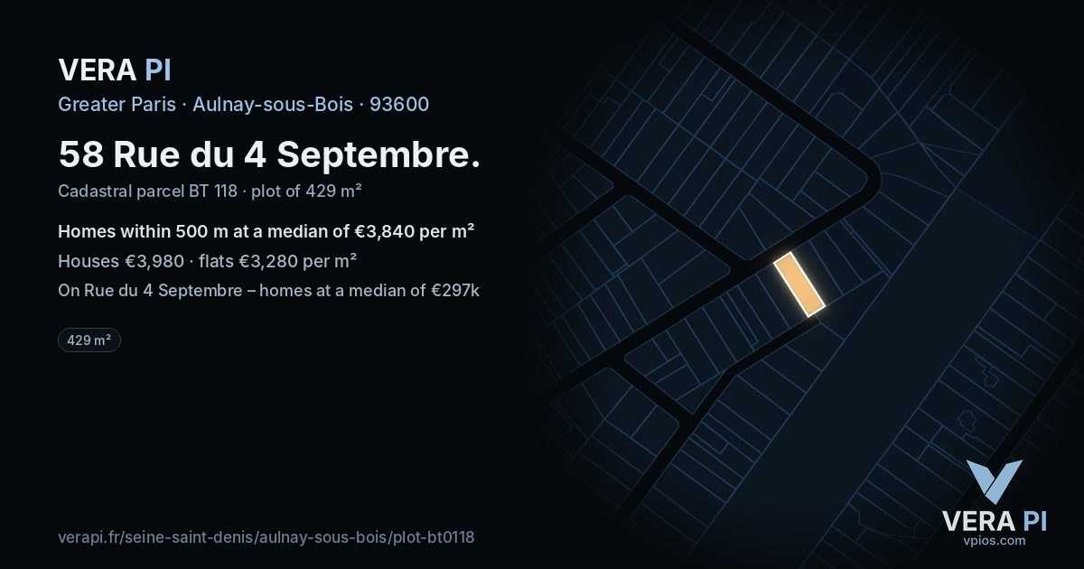 58 Rue du 4 Septembre, Aulnay-sous-Bois at night – the plot lit, the parcels around coloured by the prices near them