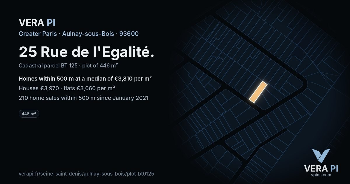 25 Rue de l'Egalité, Aulnay-sous-Bois at night – the plot lit, the parcels around coloured by the prices near them