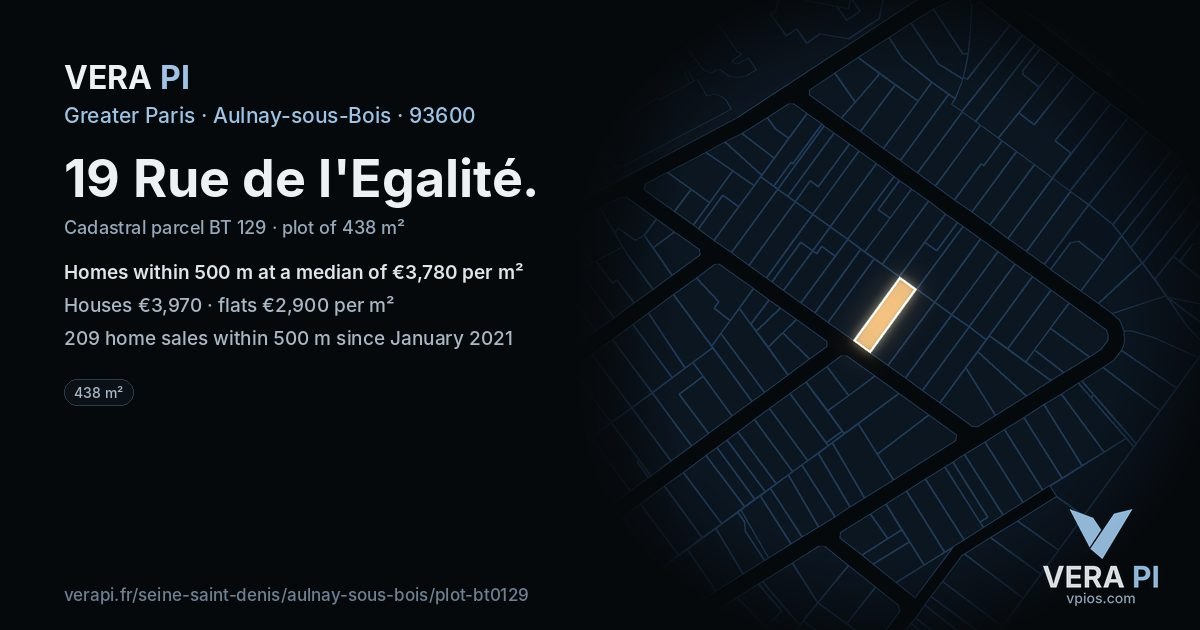19 Rue de l'Egalité, Aulnay-sous-Bois at night – the plot lit, the parcels around coloured by the prices near them