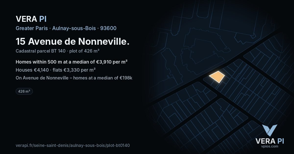 15 Avenue de Nonneville, Aulnay-sous-Bois at night – the plot lit, the parcels around coloured by the prices near them