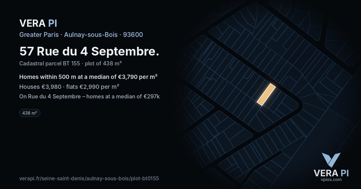 57 Rue du 4 Septembre, Aulnay-sous-Bois at night – the plot lit, the parcels around coloured by the prices near them