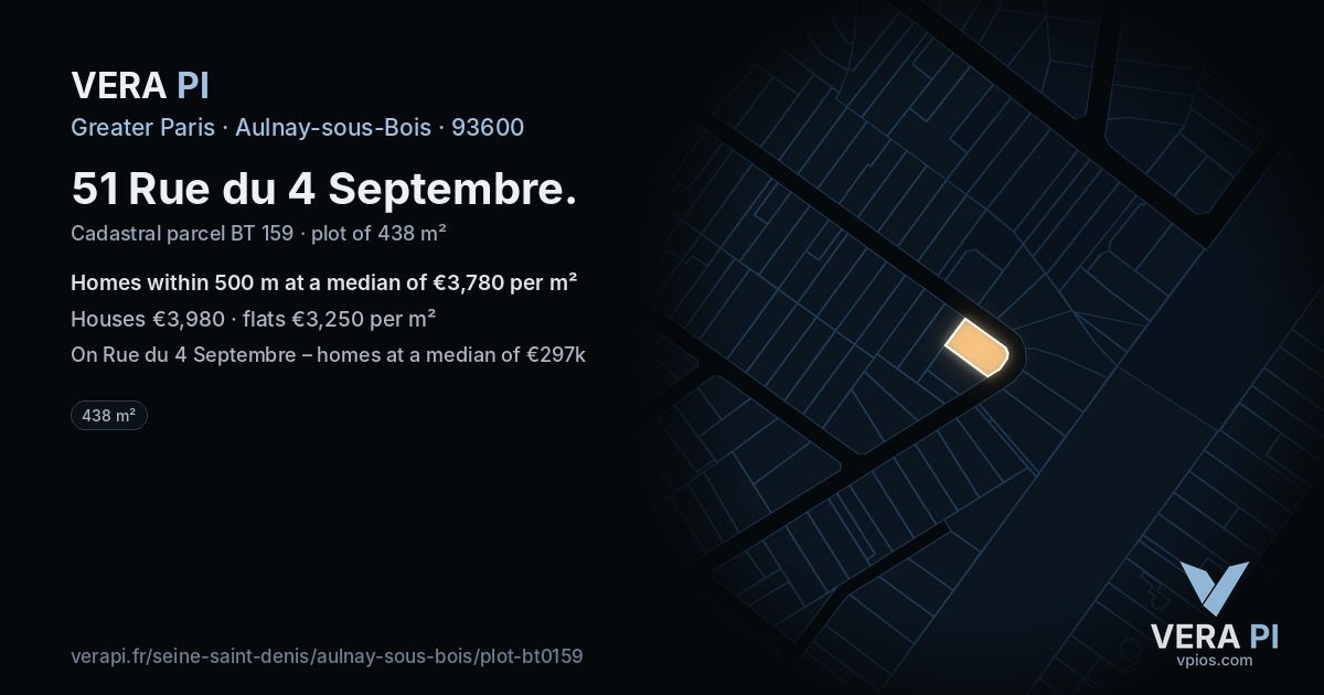 51 Rue du 4 Septembre, Aulnay-sous-Bois at night – the plot lit, the parcels around coloured by the prices near them
