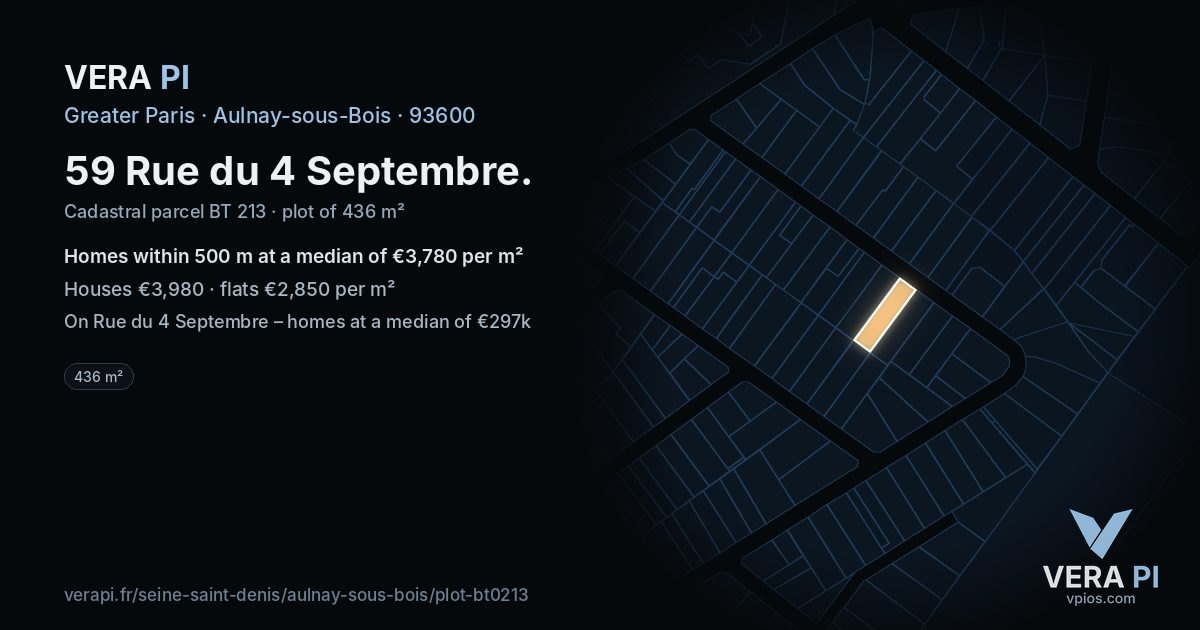 59 Rue du 4 Septembre, Aulnay-sous-Bois at night – the plot lit, the parcels around coloured by the prices near them