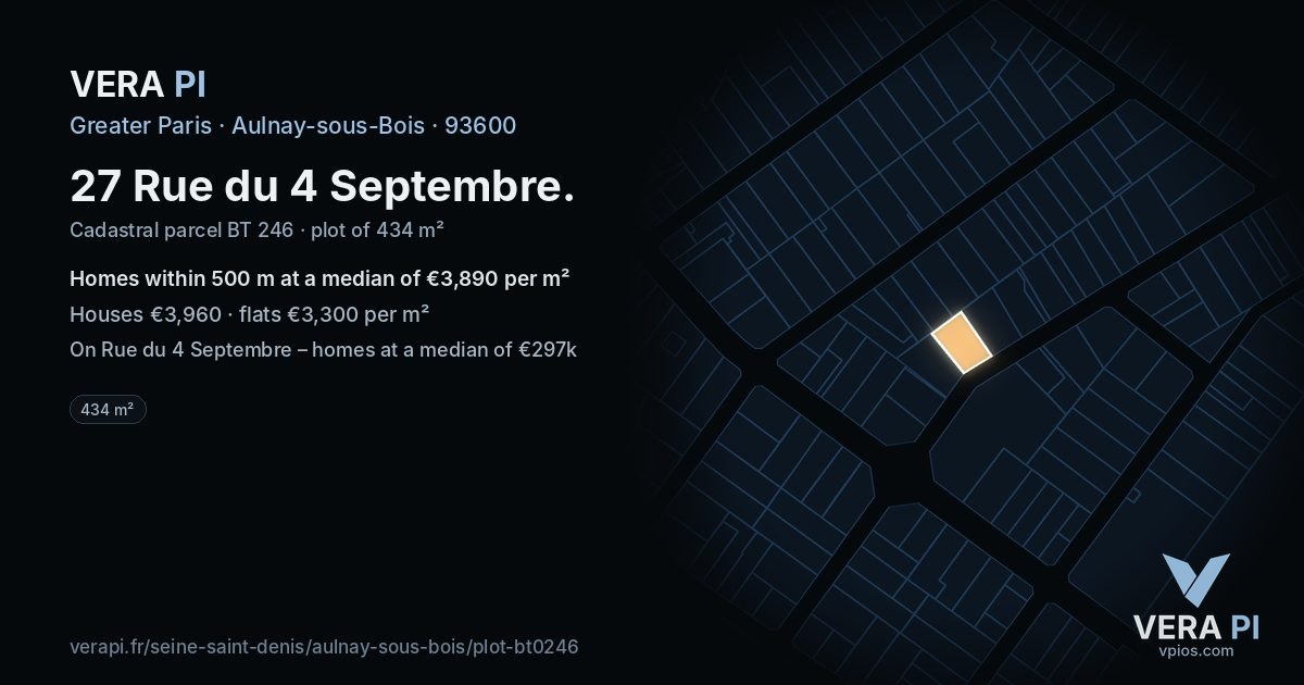 27 Rue du 4 Septembre, Aulnay-sous-Bois at night – the plot lit, the parcels around coloured by the prices near them