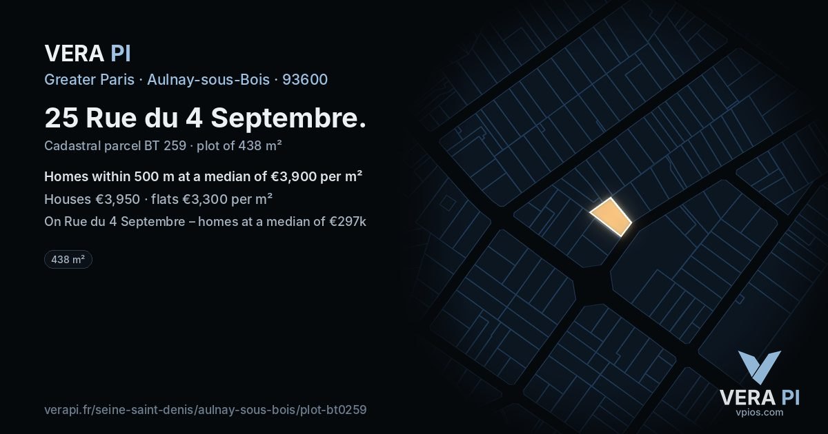 25 Rue du 4 Septembre, Aulnay-sous-Bois at night – the plot lit, the parcels around coloured by the prices near them