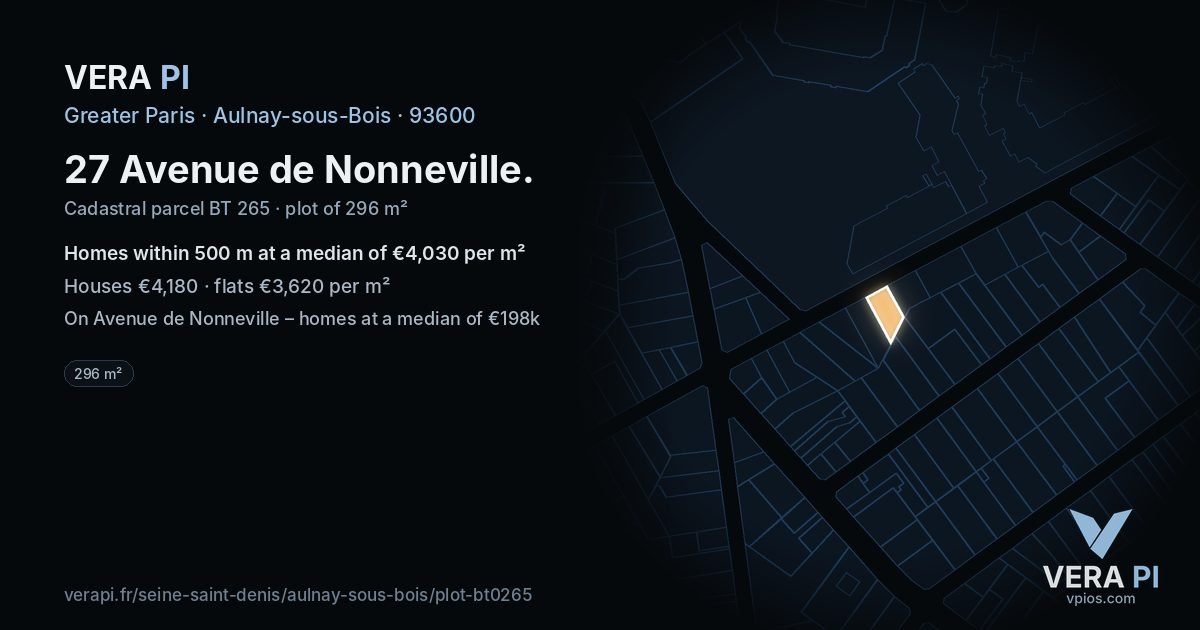 27 Avenue de Nonneville, Aulnay-sous-Bois at night – the plot lit, the parcels around coloured by the prices near them