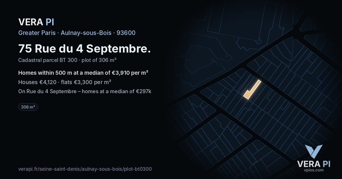 75 Rue du 4 Septembre, Aulnay-sous-Bois at night – the plot lit, the parcels around coloured by the prices near them