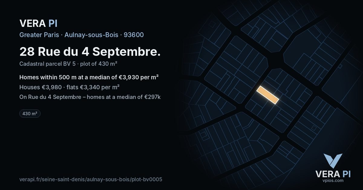 28 Rue du 4 Septembre, Aulnay-sous-Bois at night – the plot lit, the parcels around coloured by the prices near them