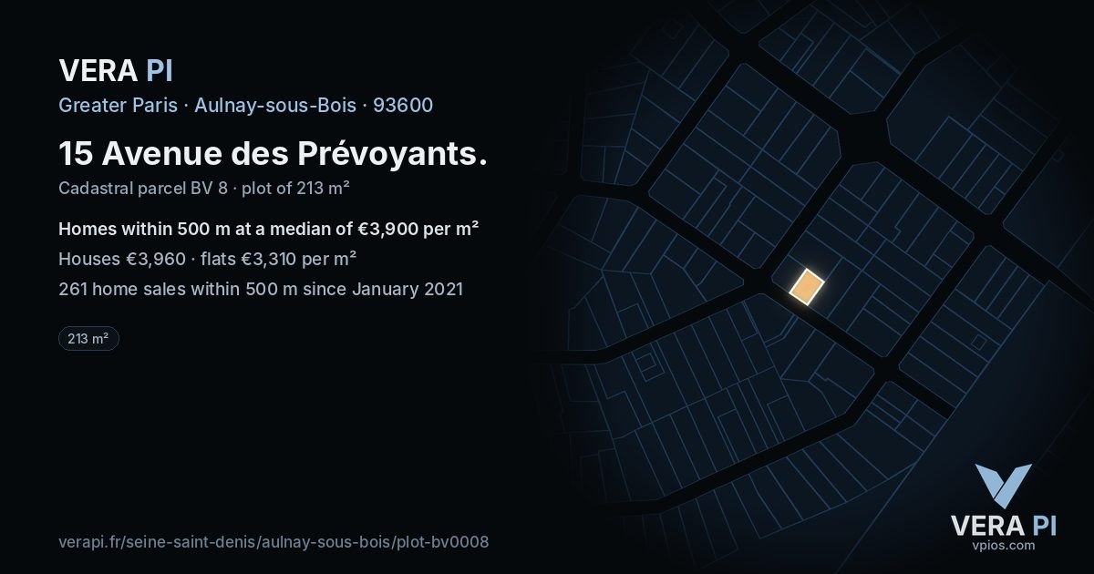 15 Avenue des Prévoyants, Aulnay-sous-Bois at night – the plot lit, the parcels around coloured by the prices near them