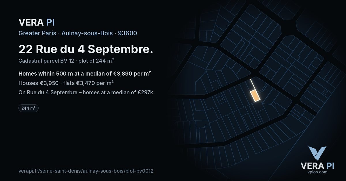 22 Rue du 4 Septembre, Aulnay-sous-Bois at night – the plot lit, the parcels around coloured by the prices near them