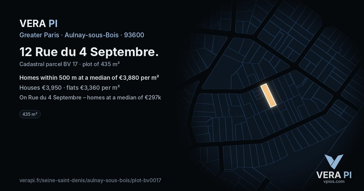 12 Rue du 4 Septembre, Aulnay-sous-Bois at night – the plot lit, the parcels around coloured by the prices near them