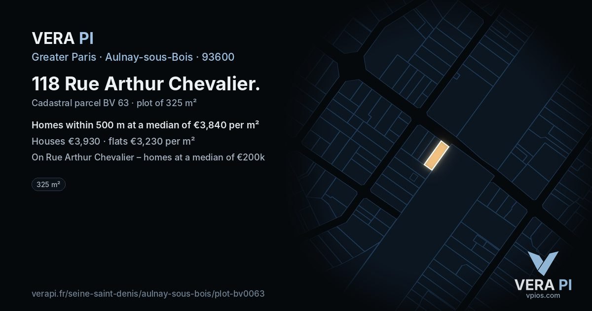 118 Rue Arthur Chevalier, Aulnay-sous-Bois at night – the plot lit, the parcels around coloured by the prices near them