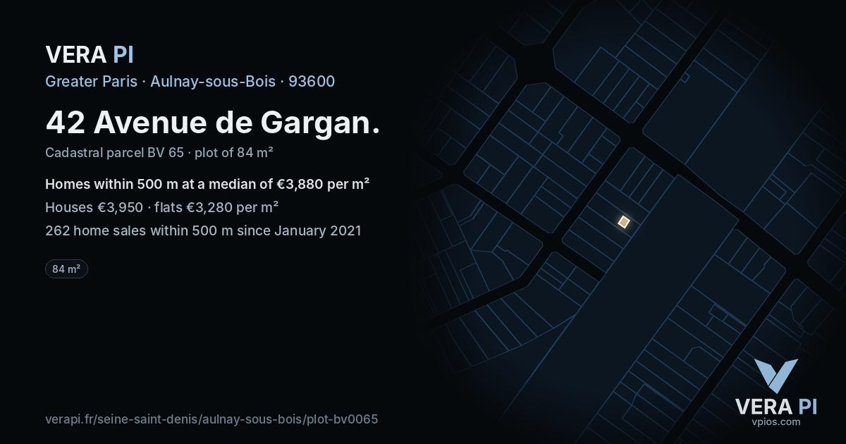 42 Avenue de Gargan, Aulnay-sous-Bois at night – the plot lit, the parcels around coloured by the prices near them